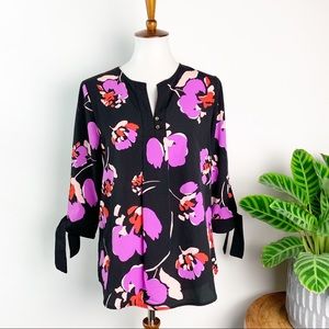 Ellen Tracy | Vibrant Floral Tie Sleeve Top